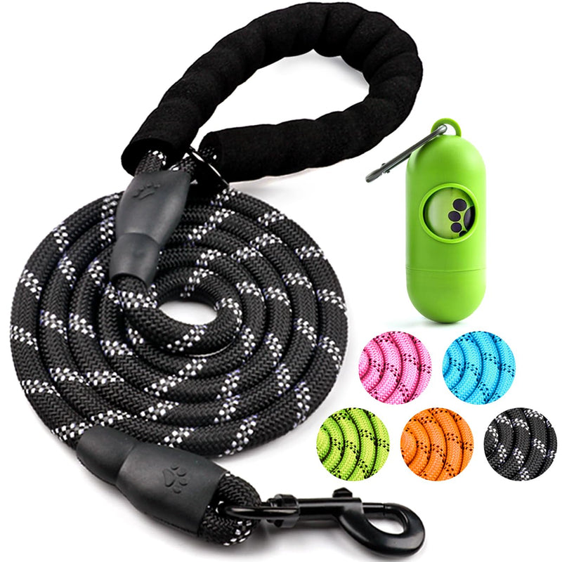 COOYOO Dog Leash 6 FT Heavy Duty - Comfortable Padded Handle - 1/2 inch Reflective Dog Leash for Medium Large Dogs with Poo Bag Dispenser 1/2"x 6 FT (18~120 lbs.) 1 Pack E-Black - PawsPlanet Australia