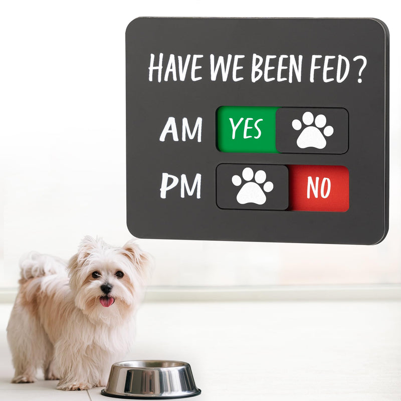 Dog Feeding Reminder Sign with Magnet, Pet Feed Tracker with Have We Been Fed, Acrylic Dog Paw Slider Sign for Fridge, AM PM Feed Sign with Yes No Option, Black with 2 Stickers, 4.7" x 3.9" - PawsPlanet Australia