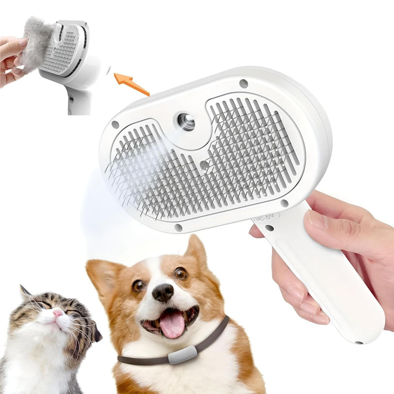 3-in-1 Cat Steam Brush – Pet Grooming & Shedding Comb with Gentle Steam Spray, One-Click Hair Release, Steam Pet Brush for Long & Short Hair Cats & Dogs (White) - PawsPlanet Australia