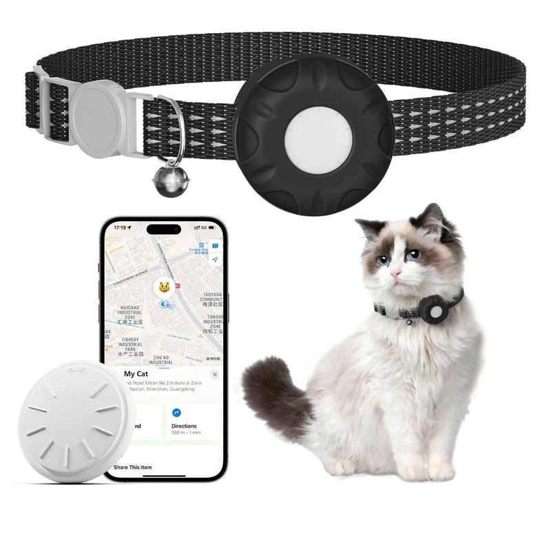 Cat Tracker,No Monthly Fee Cat Tracker Collar (Only iOS),Waterproof Pet Tracker for Cats with Safety Elastic Buckle,Works with Any Collar,Compatible with Apple Find My App not for Android-Black - PawsPlanet Australia