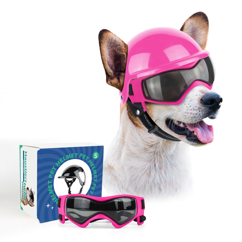 PETLESO Small Dog Goggles with Helmet, 2PCS Pet Sunglasses and Dog Motorcycle Helmet with Ear Holes, Small Medium Breed Outdoor Driving Walking Biking Protection, All Pink Classic Set - PawsPlanet Australia