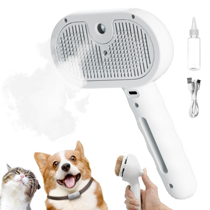 Cat Steam Brush, 3 in 1 Pet Spray Hair Removal Comb for Shedding & Grooming, Pet Grooming Brush with Spray, One-Click Release Button and Tank, Spritz Defur Comb for Cats Dogs, Effective(White) White - PawsPlanet Australia