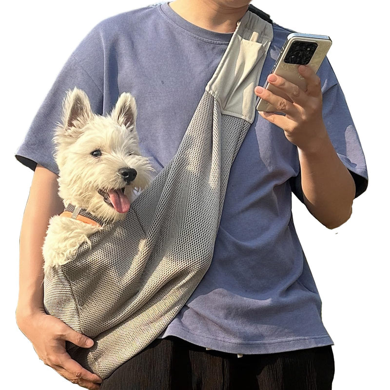 Small Dog Sling,Triple-Layer Breathable Mesh Dog Slings for Small Dogs,Suitable for Small Dogs and Cats,with Adjustable Shoulder Strap and Safety Harness,Puppy Essentials,Grey - PawsPlanet Australia