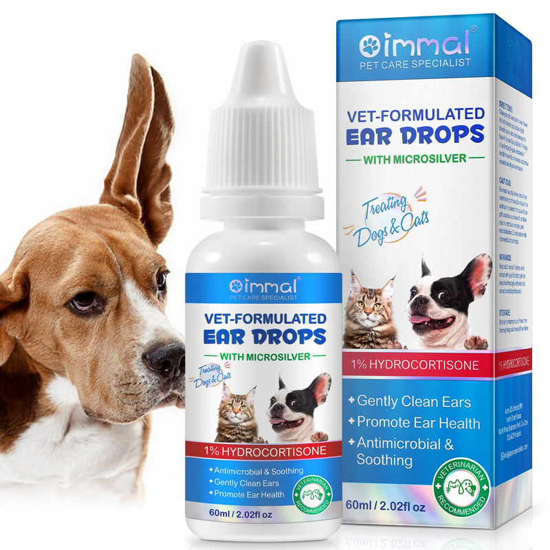 Cat & Dog Ear Infection Treatment Drops - with 1% Hydrocortisone for Yeast & Bacterial Ear Infections, Itchy Ear Relief, Prevents Inflammation - Ear Cleaner for Dogs & Cats - 2 fl oz 2.02 Oz - PawsPlanet Australia