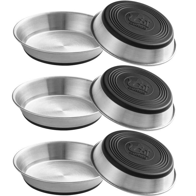 Stainless Steel Cat Bowls,Whisker Friendly Shallow Cat Dishes for Food and Water,Non-Slip Silicone Bottom,Heavy Duty,Replacement Kitten Metal Plate for Elevated Stands,6 Pack 6 Pack