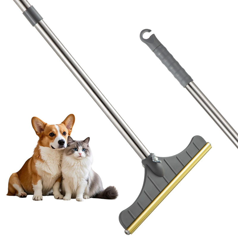 Stainless Steel Carpet Rake for Pet Hair Removal, Reusable Cat Dog Hair Remover with 47’’ Adjustable Long Handle Advanced Lint Remover Scraper for Carpets, Rugs, Mats, Furniture (Grey) grey - PawsPlanet Australia