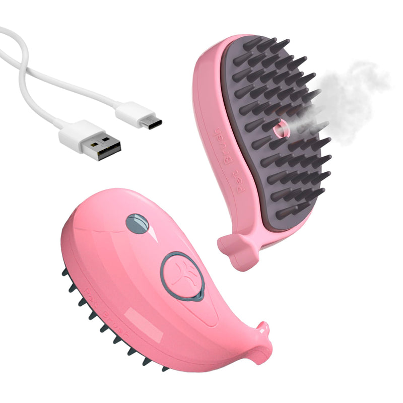 Cat Steam Brush for Shedding Pets 3 in 1 Function, Spritz Defur Comb for Kittens, Steamy Hair Rake for Long-Haired Dogs, Steamer Brush for Massage, Grooming and Removing Loose Hair PINK - PawsPlanet Australia