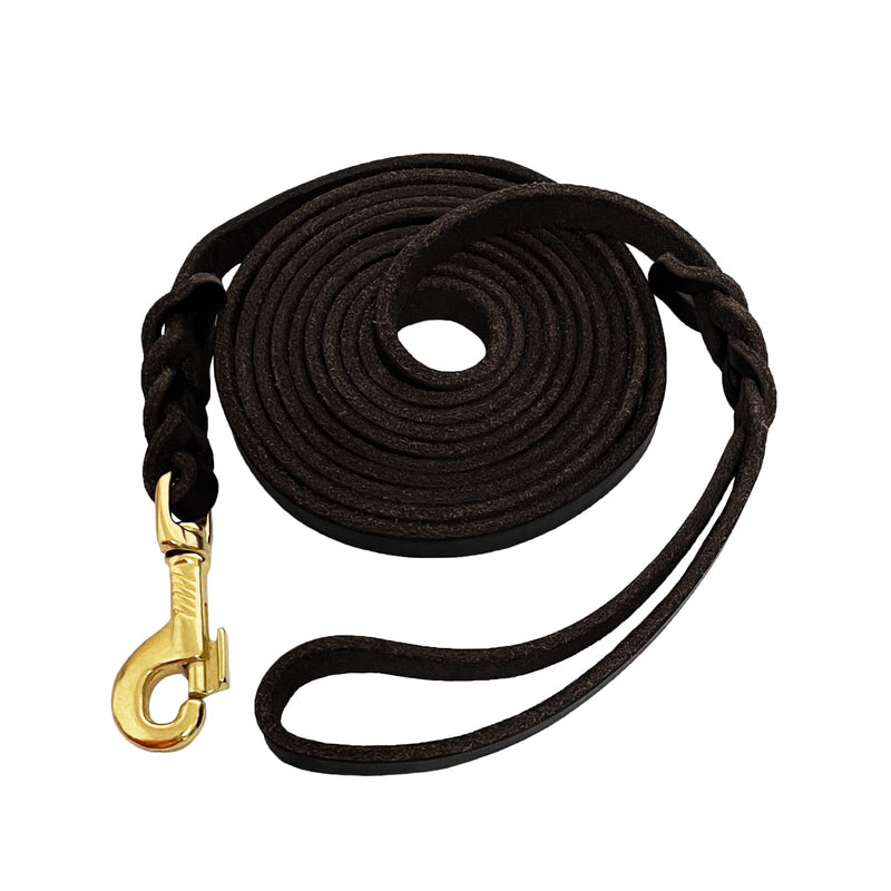 LWBMG Long Leather Dog Leash 15ft,Long Line Pet Leashes,Strong Sturdy Genuine Leather Braided Dog Lead, Soft and Comfortable Leash for Medium and Small Dogs Training Black 15ftx1/2''