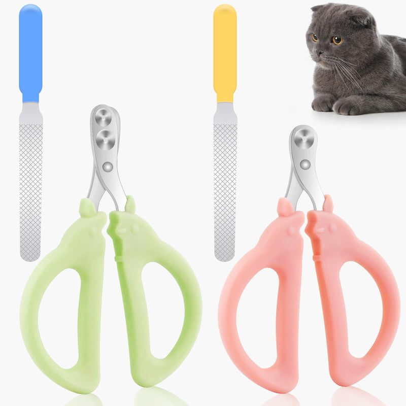 Cat Nail Clippers with Nail File, Kitten Claw Nail Clippers for Trimming, Stainless Steel Pet Bearded Nail Clippers Tool for Dragon, Guinea Pig, Rabbits, Birds, Ferret Small Breed Animals(Green/Pink) Pink 1+Green 2 - PawsPlanet Australia