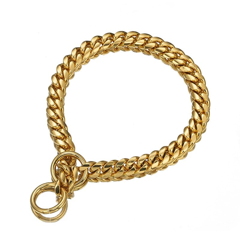 18K Gold Chain Dog Collar 10MM Cuban Link Chain Stainless Steel Metal Links Walking Training Collar Choker for Small Medium Large Dogs 12in to 26in (20”(Neck Fits 16")) 20”(Neck Fits 16") - PawsPlanet Australia