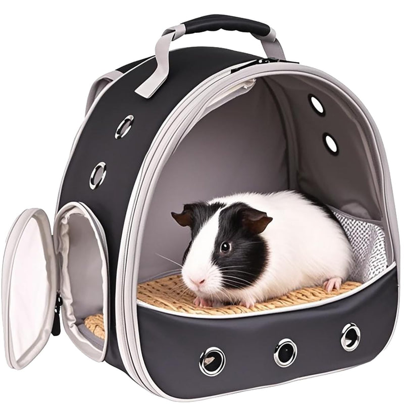 Small Animal Pet Carrier Backpack for 2 Guinea Pig, Hedgehog Carrier Portable Travel Cage with 7 Ventilation Holes, Clear Front Window and Soft Double-Sided Support and Comfy Fit Mat Black - PawsPlanet Australia