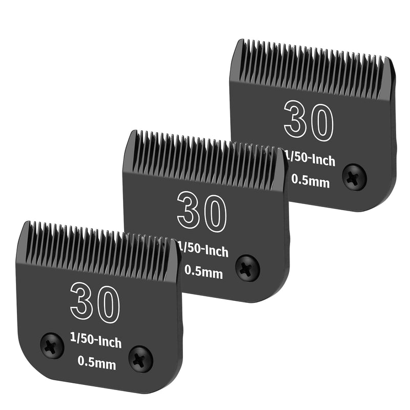 3 Packs 30# Detachable Dog Grooming Steel Blades,Compatible with Andis,Oster A5,Wahl KM-10 Series,Cut Length 1/50" 0.5MM （Black） 30-black(3 PACK) - PawsPlanet Australia