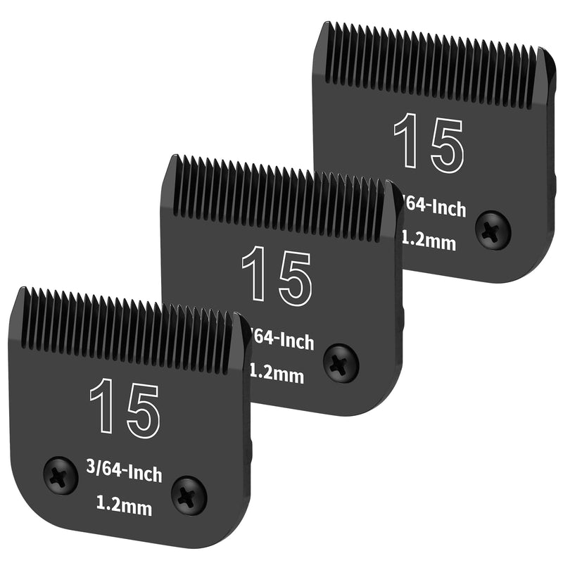 3 Pack 15# Detachable Dog Grooming Steel Blades,Compatible with Andis,Oster A5,Wahl KM-10 Series,Cut Length 3/64" 1.2MM （Black） 15-black(3 PACK) - PawsPlanet Australia