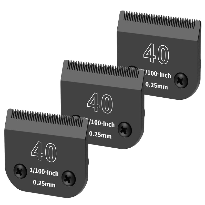 3 Pack 40# Detachable Dog Grooming Steel Blades,Compatible with Andis,Oster A5,Wahl KM-10 Series,Cut Length 1/100" 0.25MM （Black） Black 40-0.25mm 3 Pack - PawsPlanet Australia