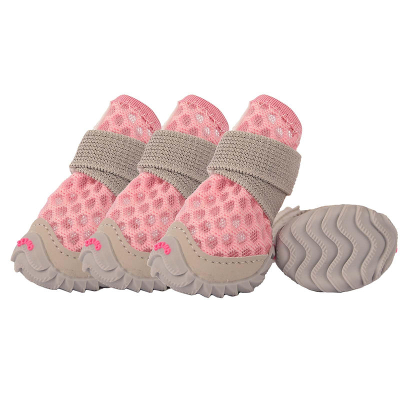 Dog Shoes for Small Dogs, Soft Mesh Dog Boots for Summer Hot Pavement, Outdoor Walking Running, Anti-Slip Dog Boots & Paw Protectors, Size 2, Pink