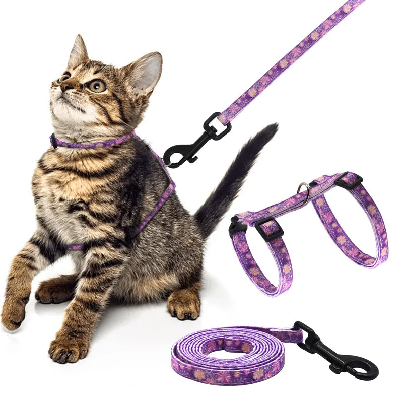 Cotton Cat Harness and Leash Set, Escape-Proof Adjustable Soft Harness for Kitten, Small & Large Cats, Ideal for Travel & Outdoor Walking (Flower) Flower - PawsPlanet Australia