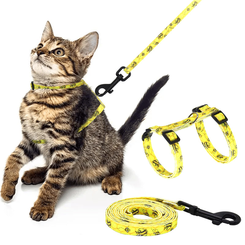 Cotton Cat Harness and Leash Set, Escape-Proof Adjustable Soft Harness for Kitten, Small & Large Cats, Ideal for Travel & Outdoor Walking (Bee) Bee