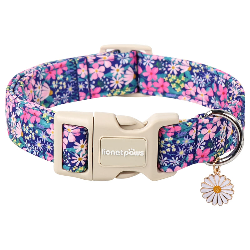 Lionet Paws Floral Dog Collar- Cute Spring Wildflowers Daisy Fleabane Dog Collars with Plastic Buckle, Light Adjustable Dog Collars for Medium Dogs Medium (Pack of 1) Blossoms - PawsPlanet Australia