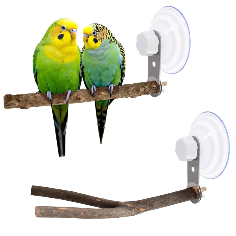 2 Pcs Natural Bird Perch Stand with Suction Cup Window Birds Perch for Window Mirror Car Shower Ceramic Tiles Bath Wood Training Perch, for Bird, Cockatoo, Macaw, Parakeet - PawsPlanet Australia