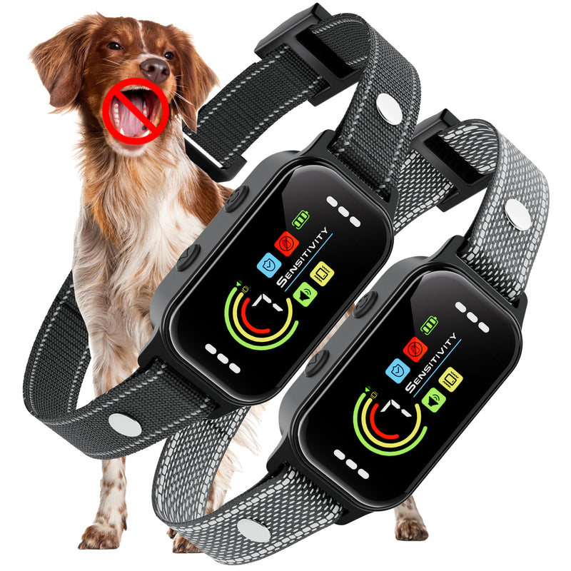 JEUJE Dog Bark Collar 2 Pack, Bark Collar for Large Medium Small Dogs 8-120lbs, AUTO Barking Collar, Bark Training Collar with 7-Level Sensitivity + 5 Safety Modes Humane Training System Black-2Pack