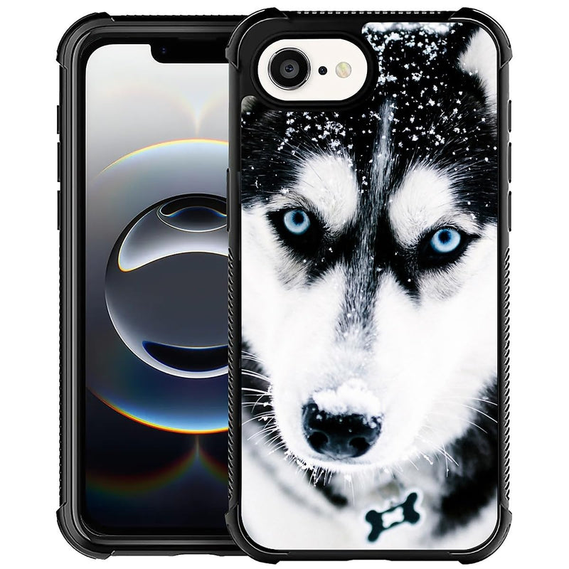 CARLOCA Compatible with iPhone 16e Case, Design for Girl Shockproof Anti-Scratch Hard PC Back Case Fashion Pattern Husky Dog Muzzle Blue Eye - PawsPlanet Australia
