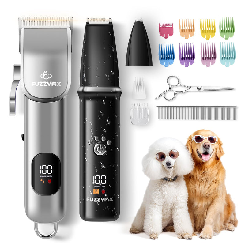 Dog Grooming Kit, Dog Clippers for Grooming for Thick Curly Coats, Professional Pet Hair Shaver Paw Trimmer Cordless Rechargeable Low Noise for Dogs Cats Animals Face Ear Black - PawsPlanet Australia