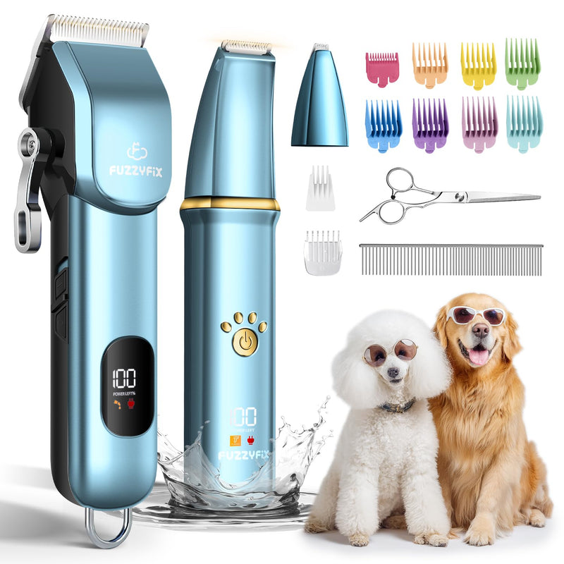 Dog Grooming Kit, Dog Clippers for Grooming for Thick Curly Coats, Professional Pet Hair Shaver Paw Trimmer Cordless Rechargeable Low Noise for Dogs Cats Animals Face Ear Blue - PawsPlanet Australia