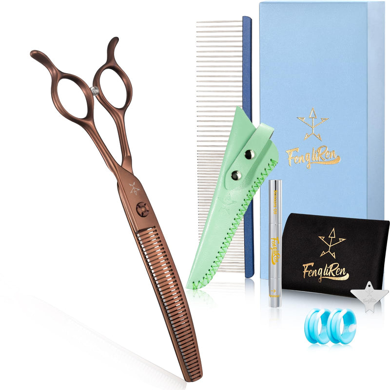 High-end Professional Dog Grooming Curved Thinning Scissors Teeth Blending Shears Pet Texturizing Thinner Blender Shears 7 Inch Extremely Very Sharp Made Of Stainless Steel Alloy For Dog Cat Groomer Coppery Brown Curved Thinning 7inch - PawsPlanet Australia
