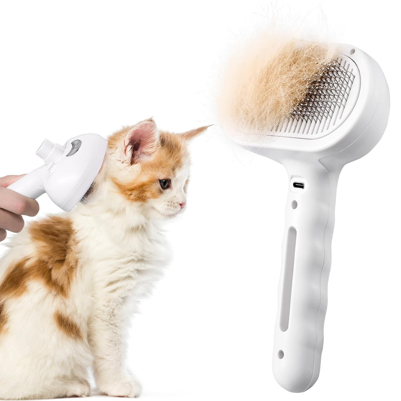 Steam Slicker Brush Pet Shedding Hair-Spray Brushes for Grooming and Desheding, Indoor Detangler for Cats and Dogs,4 in 1, Suitable for Long and Short-Haired, Effectively Removes Loose Fur (White) - PawsPlanet Australia
