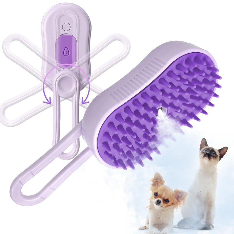 GKZ Cat Steam Brush, 3 in 1 Pet Comb for Massage, Cleaning, Shedding and Combing, Electric Mist to Prevent Flyaways for Home, Dogs and Cat Lovers - Purple - PawsPlanet Australia