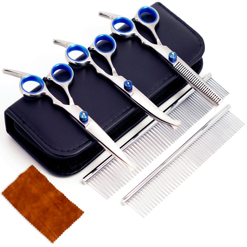 7 in 1 Dog Grooming Scissors Set with Safety Round Head, Sharp and Durable, with Two Stainless Steel Combs, Pet Grooming Scissors for Cats and Dogs - PawsPlanet Australia