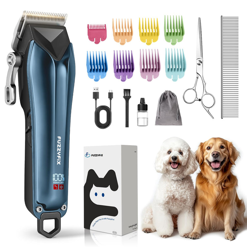 Dog Clippers for Grooming for Thick Coats, Detachable Blade Cordless Rechargeable Professional Pet Grooming Hair Trimmer Shaver Kit with 8 Guide Combs for Dogs Cats Animals Blue&black - PawsPlanet Australia