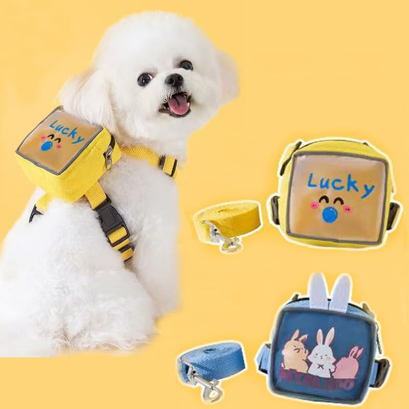 Dog Harness Backpack Cute Small Dog Vest Harness and Leash Set Plaid Soft Mesh Dog Harness with Adjustable Travel Food Back Pack Carrier Bags for Puppy Small Tiny Medium Large Dogs (Yellow, Medium) Yellow - PawsPlanet Australia