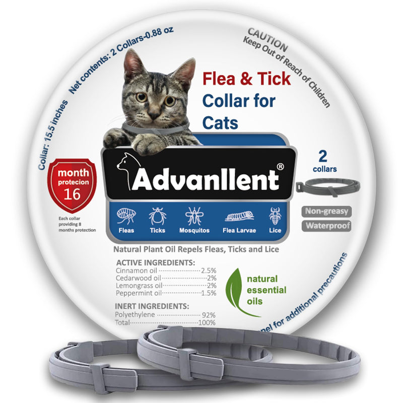Flea Collar for Cats, Flea and Tick Collars for Kittens, Flea & Tick Treatment Prevention, Natural Essential Oil, 2 Pack, 16 Months Protection, One Size Fits All, Waterproof - PawsPlanet Australia