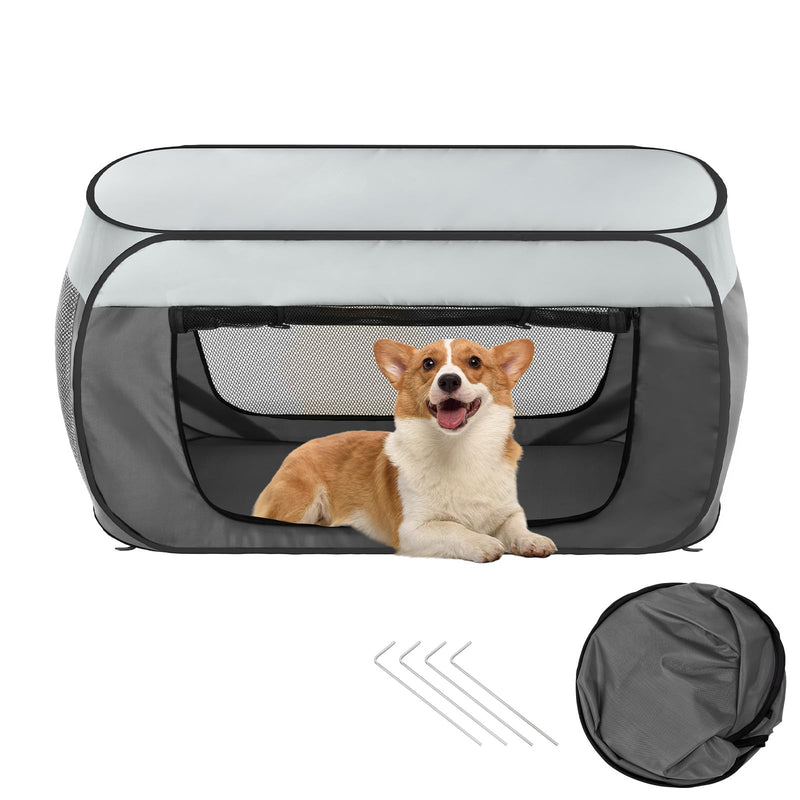 Cat Dog Playpen, Puppy Kitten Pet Playpen Indoor/Outdoor,Portable Soft Pop Up Dog Kennel Crate with Zipper Cover Door/Carrying Case M Grey - PawsPlanet Australia