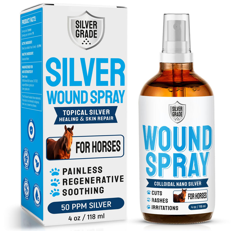 Horse Wound Care Spray with Silver – Wounds, Scratches, Cuts, Abrasions, Itching, Hot Spots, Skin Irritation – First Aid Solution and Breeds – 4 Oz Spray for Horses - PawsPlanet Australia