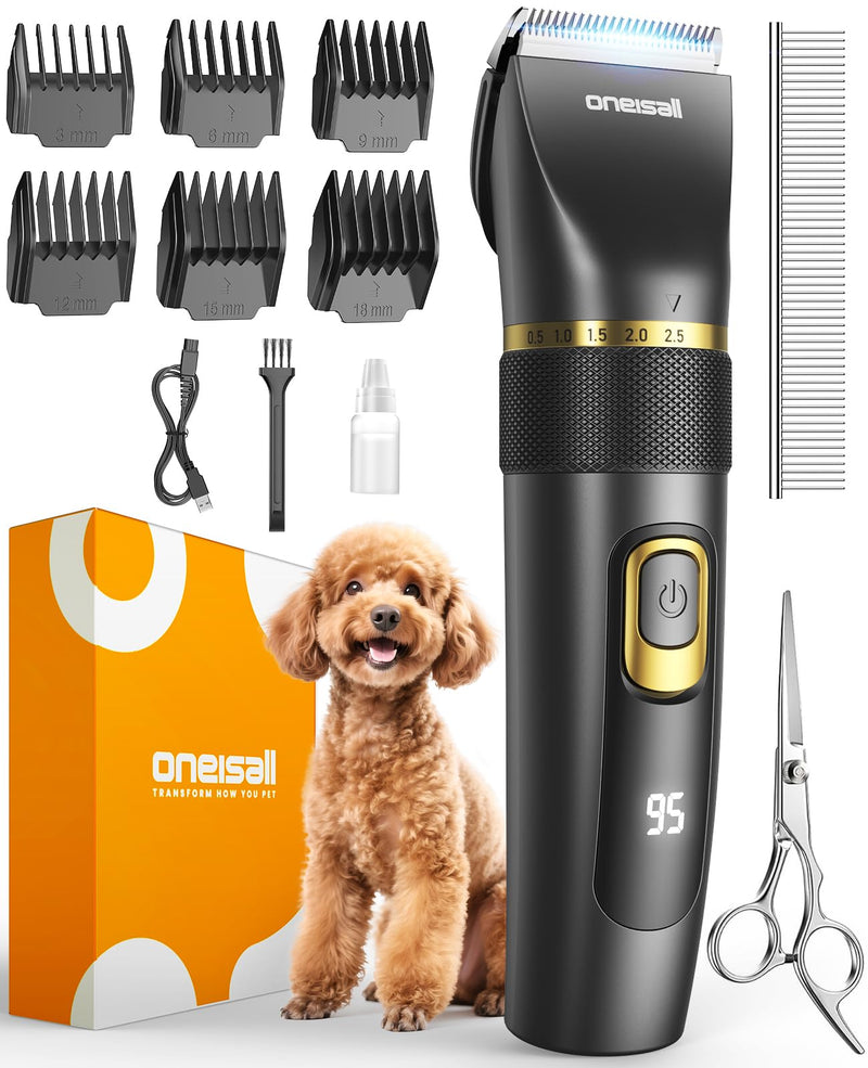 oneisall Dog Clippers Low Noise, Pro Dog Grooming Clippers Kit with Rechargeable Cordless Shaver Trimmer for Dogs Cats, IPX7 Waterproof Pet Clippers Grooming at Home - PawsPlanet Australia