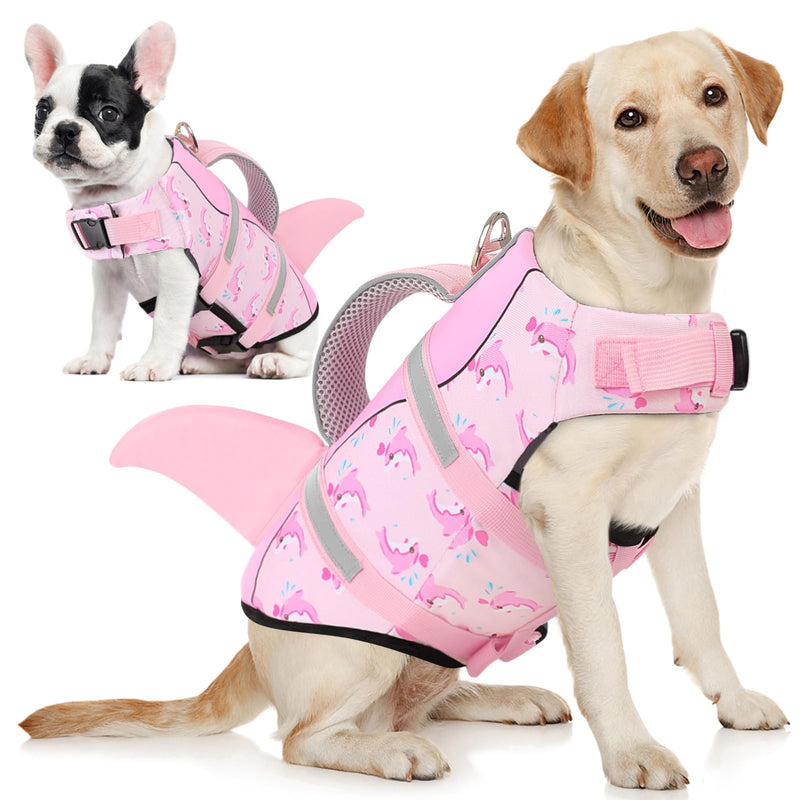 AOFITEE Dog Life Jacket, Dog Life Vest for Swimming, High Flotation Large Dogs Swim Vest with Rescue Handle and Reflective Stripe, Dogs Lifesaver Swimsuit for Boating Summer Pool Beach, Pink Whale XL X-Large - PawsPlanet Australia