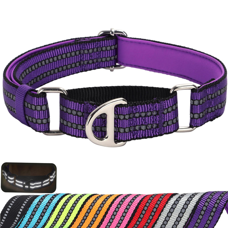 Martingale Collar for Large Dogs with No Buckle,Reflective Nylon Padded Comfort Safe Dog Collar for Training,Nighttime Walking & Overexcited Pulling Control Dogs,Purple L Z L (Neck 16"-22") - PawsPlanet Australia