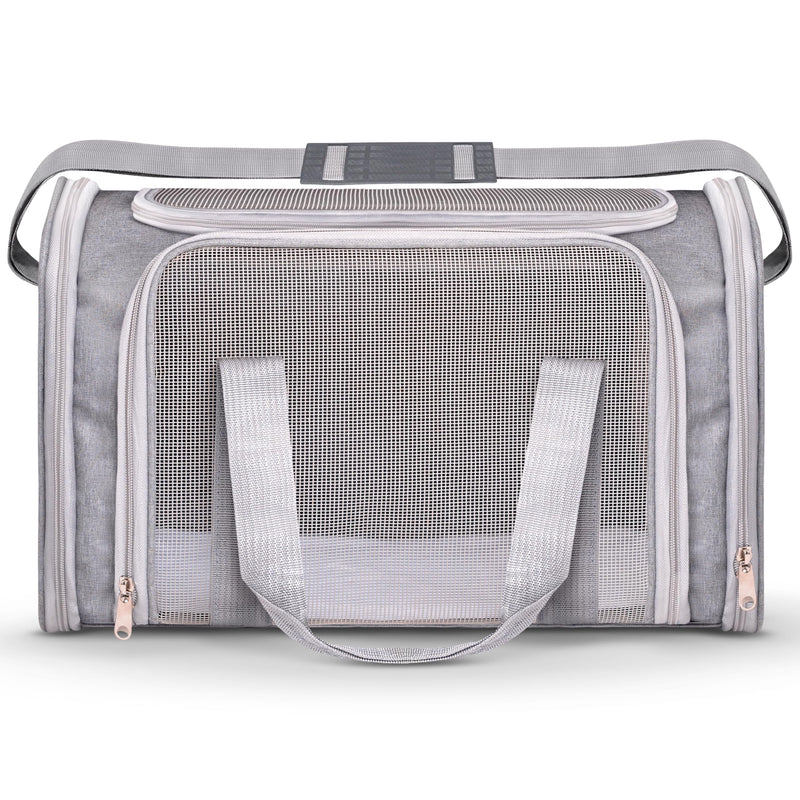 Airline Approved Medium Pet Carrier for Cats & Dogs – Foldable Dog Bag with Soft Mat, Breathable Mesh Windows, Travel-Ready Cat Carrier (Up to 15 lbs, Grey) - PawsPlanet Australia