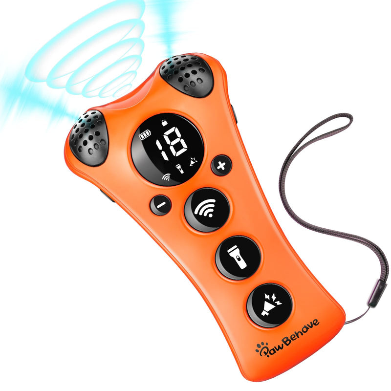 Adjustable Ultrasonic Dog Trainer – World's First Variable Frequency Pet Behavior Corrector with 10 Level Ultra Sound, 18 Dog Whistles, Anti-Bark Flashlight, Humane Dog Deterrent (Orange) Orange