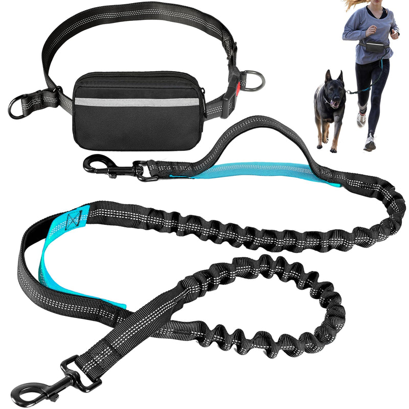 Hands Free Dog Leash with Waist Belt – No-Pull Bungee, Dual Padded Handles & Zipper Pouch for Running, Walking & Training – Adjustable Waist Leash for Large & Medium Dogs (Black) Black - PawsPlanet Australia