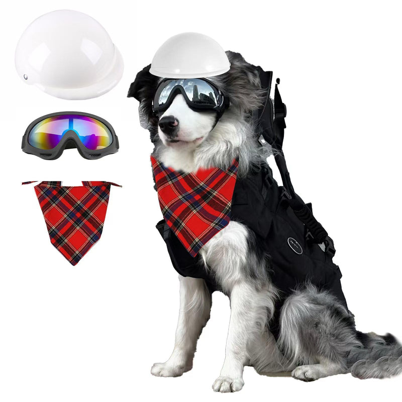 Pet Safety Accessory Set?Pack of 3?, Dog Helmet with Goggles and Plaid Bandana, Ultimate Pet Fashion Trio: Crash-Proof Helmet + Sunglasses + Plaid Scarf Set - Dog Safety Gear & Style Combo - PawsPlanet Australia