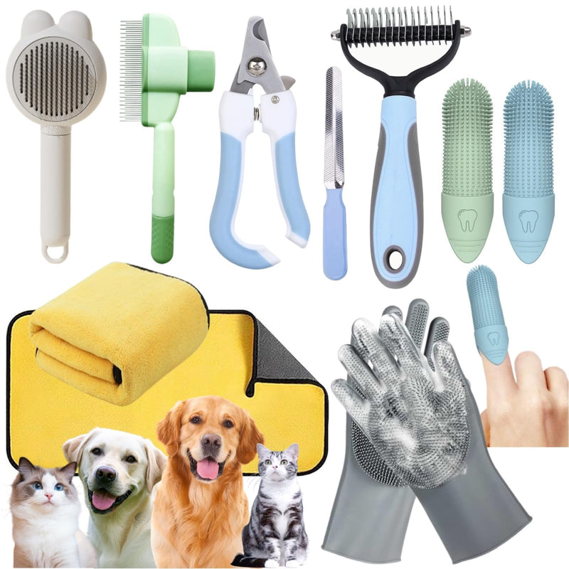 Pet Supplies, Including Cat Dematting Massage Comb,Dog Flea Comb, Puppy Quick-Drying Towel, Special Silicone Toothbrush, Dogs Washing Gloves, Dog & Cat Pets Nail Clippers and Trimmers,Reusable. - PawsPlanet Australia