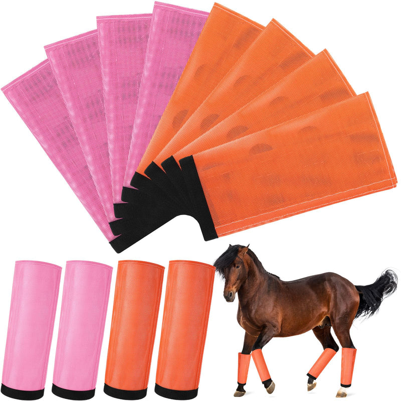 Set of 8 Mesh Fly Boots for Horse Breathable Mesh Horse Boots Protective Loose Wraps Adjustable for Preventing Legs Reduces Flies and Mosquitoes Bites(Orange, Pink,Yearling) Yearling Orange, Pink - PawsPlanet Australia