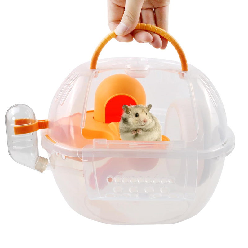 Carrier Cage for Hamster Portable,Lightweight Hamster Travel Carrier with Exercise Wheel Water Bottle,Plastic Small Rat Travel Cage Breathable Orange Outdoor Pet Case for Little Rats Mice 【Orange Carrier】 - PawsPlanet Australia
