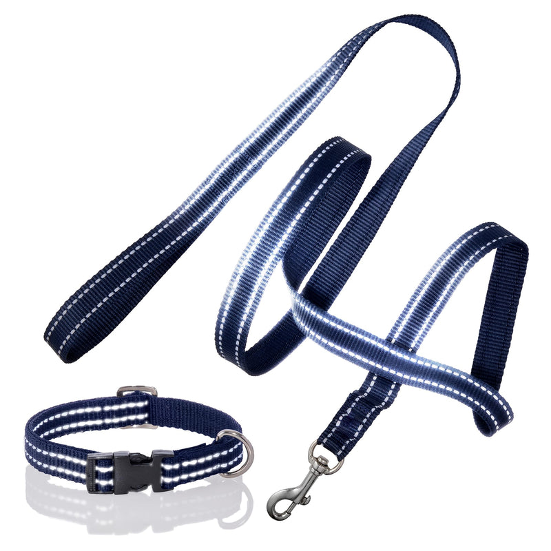 2-Pack MAX - The Hardy Reflective Dog Collar & 6ft. Leash for All Pet Breeds, Navy, X-Small - PawsPlanet Australia