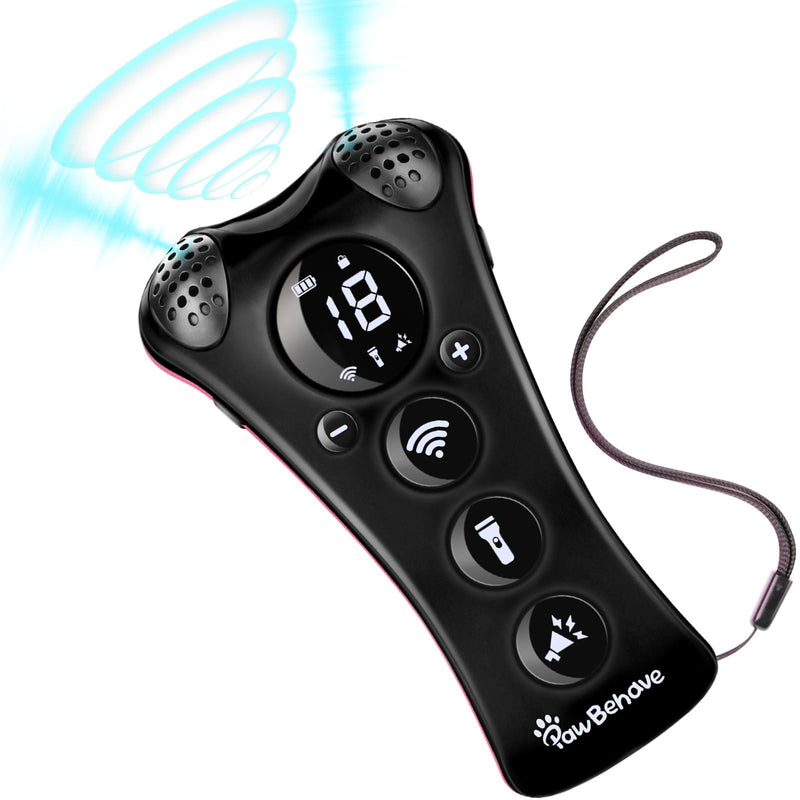 Ultrasonic Dog Bark Deterrent Device –10-Level Adjustable Anti Barking Trainer with Flashlight, Strobe, E-Clicker(18 Whistle Sounds)–No Shock, Collar-Free Dog Behavior Correction Devices black