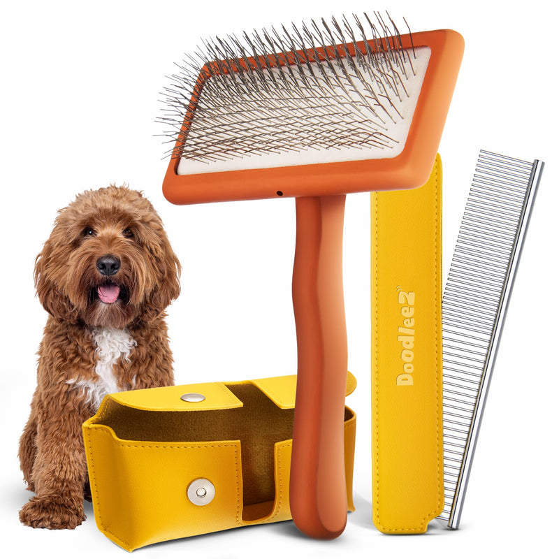 Doodle Brush for Dogs - Goldendoodle Brush with Poodle Comb and Cases Included - Goldendoodle Must Haves Grooming Tools - Designed for Doodles, Labradoodles, Bernedoodles - Medium - Orange - PawsPlanet Australia