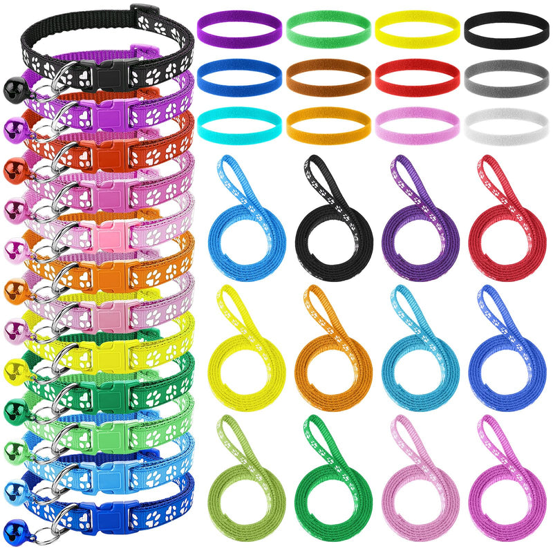 36PCS Quick Release Buckle Adjustable Puppy Paw Print Collar and Leash Set, Dog Collar and Leash Set, Soft Nylon Material, Suitable for Small Dogs, Cars and Pets